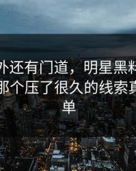 热闹之外还有门道，明星黑料这个冷门角落那个压了很久的线索真的不简单